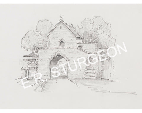 Hanging Chapel, Huish Episcopi, Somerset - Black & White Pencil drawing