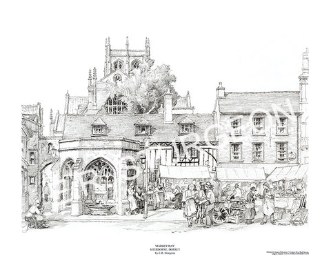Market Day, Sherborne, Dorset - Pencil Drawing