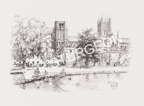 Wells Cathedral, Somerset -Black & White Pencil Drawing